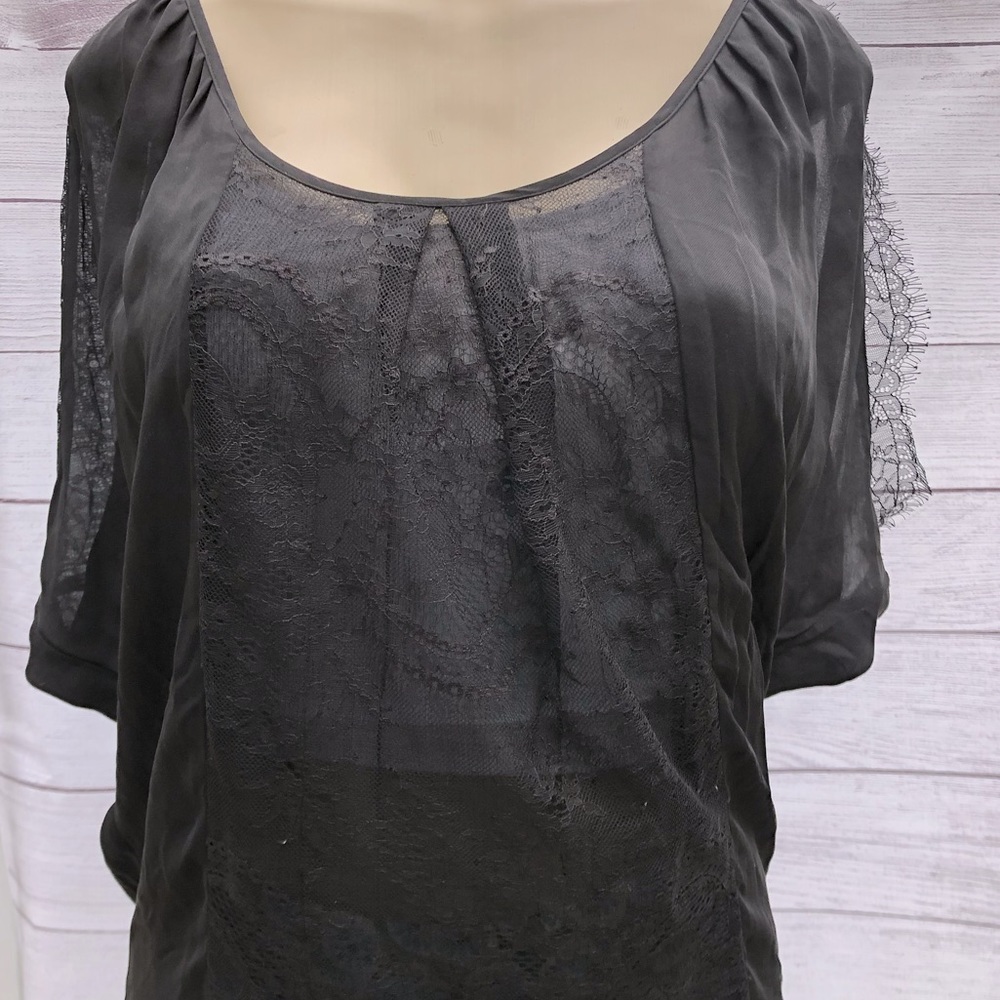 Joie 100% Silk Black Floral Lace Split Sleeve Blouse Small